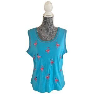 VINTAGE 90s The Collective Works of Berek 2 Flamingo Sequin Knit Top Blue